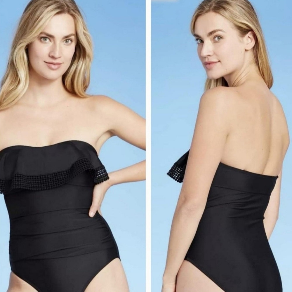 Kona Sol Black Strapless Swimsuit Size Medium